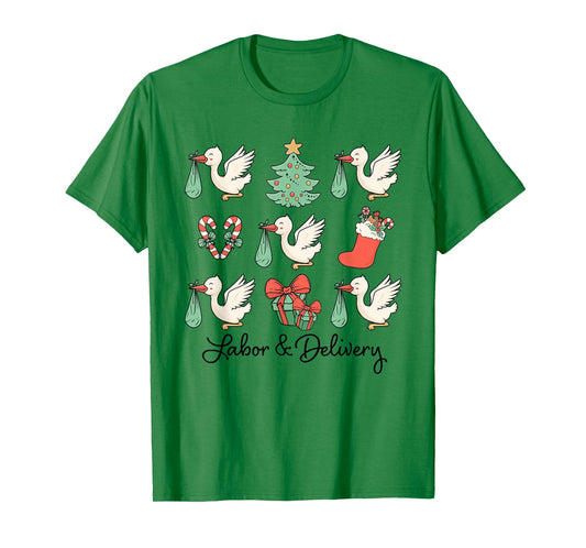 Labor and Delivery Christmas Women Nurse Stork Squad T-Shirt