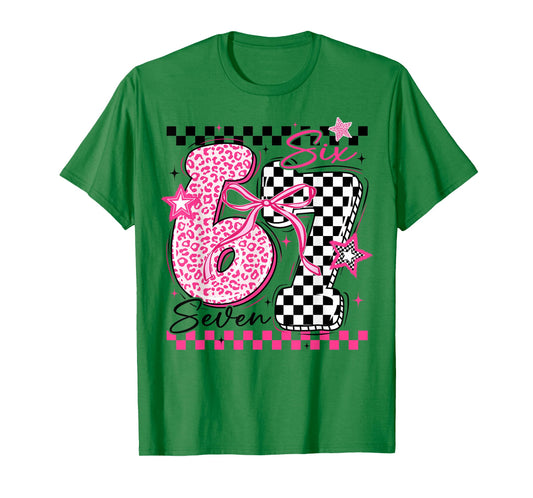 67 Leopard Checkered Funny Six Seven Meme 6-7 Teachers Kids T-Shirt