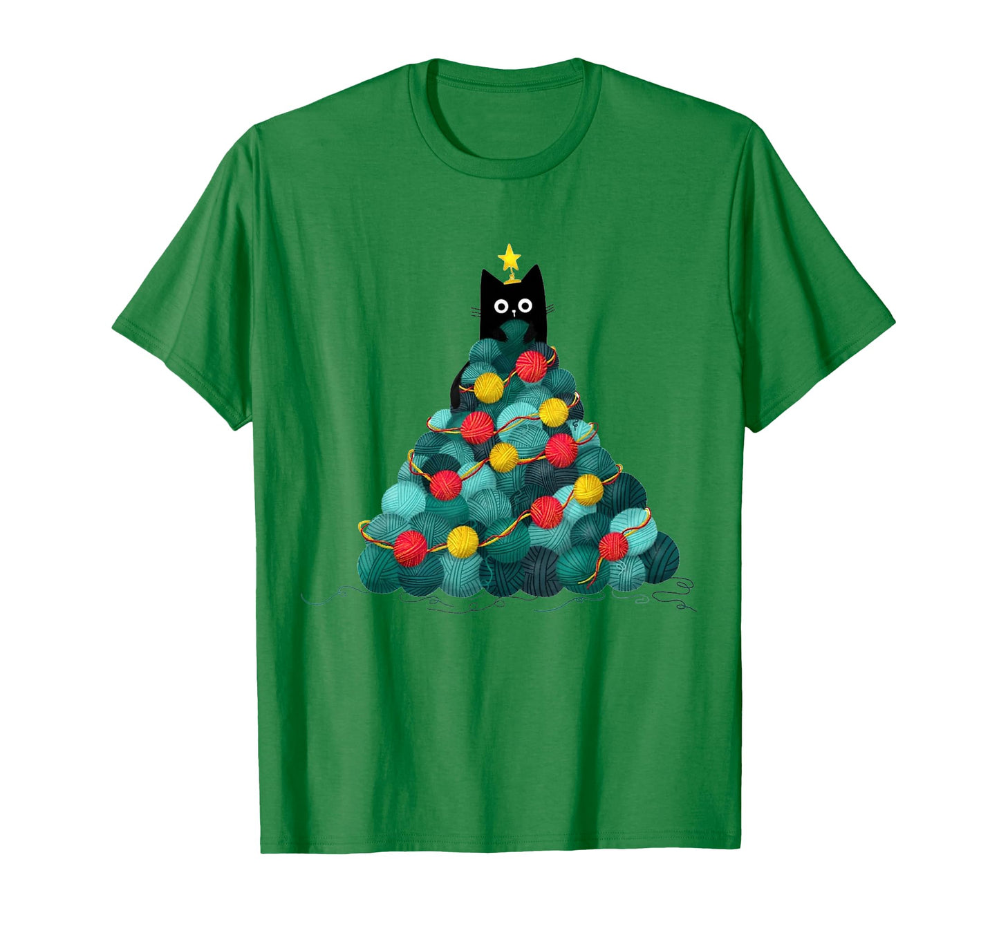 Yarn Christmas Tree Cute Cat Crochet Knitting Quilter Sewing T-Shirt