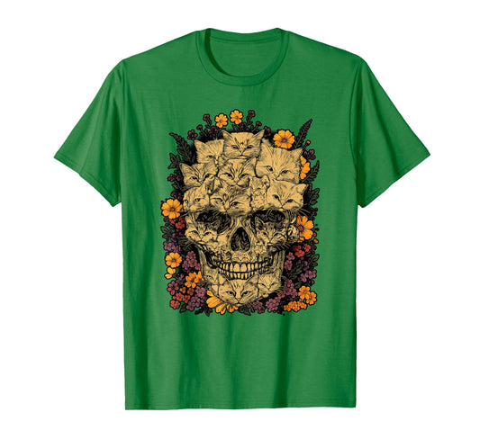 A Skull But It's Cats Kitty Skeleton Halloween Cat Skull T-Shirt