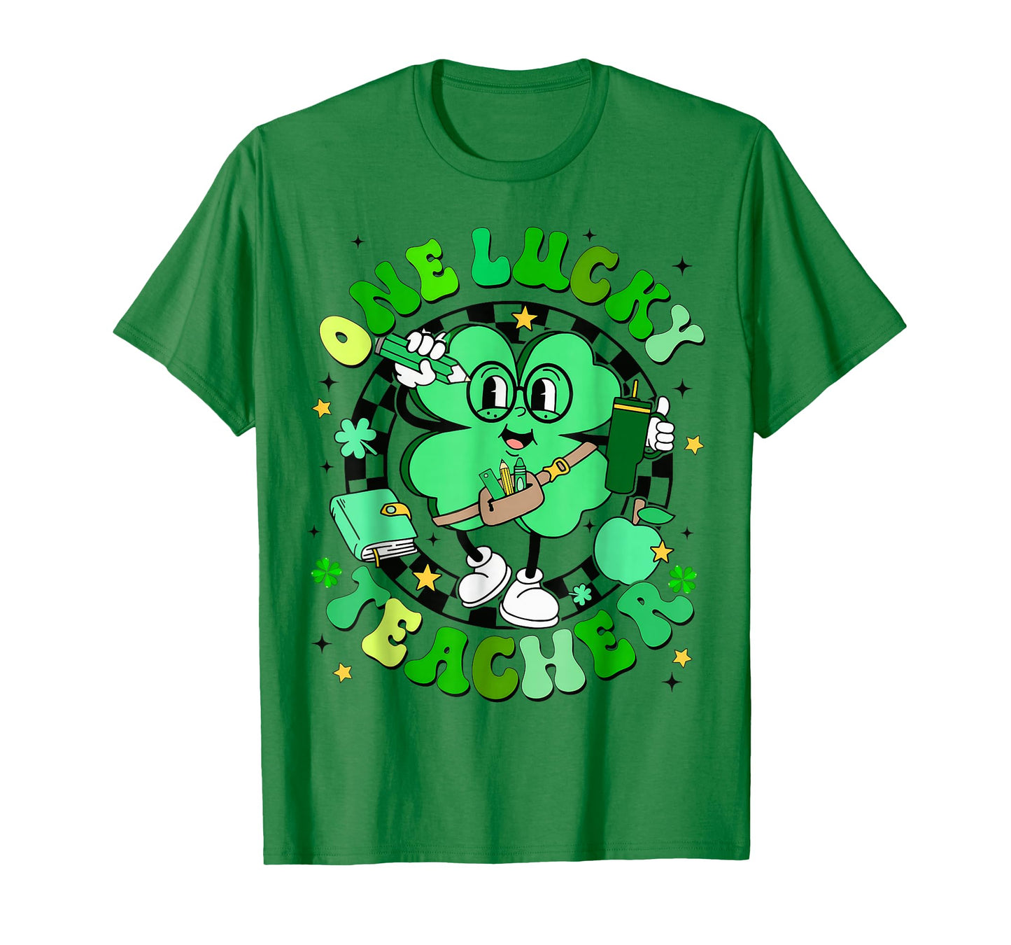 Groovy Shamrock One Lucky Teacher St Patricks Day T-Shirt