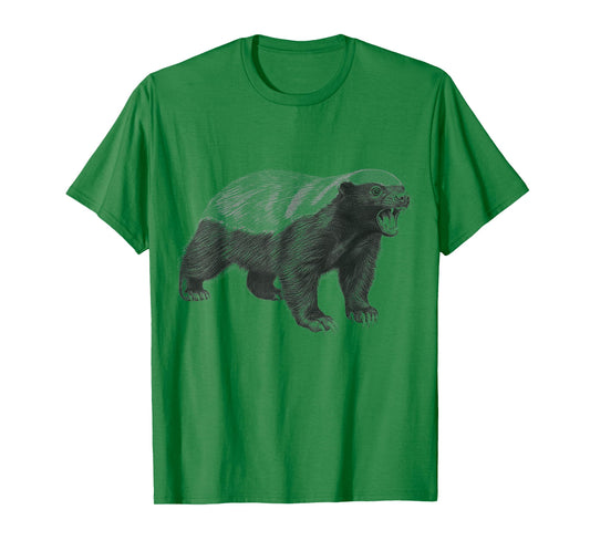 Vintage Honey Badger Drawing Realistic Wildlife Animal Art T-Shirt