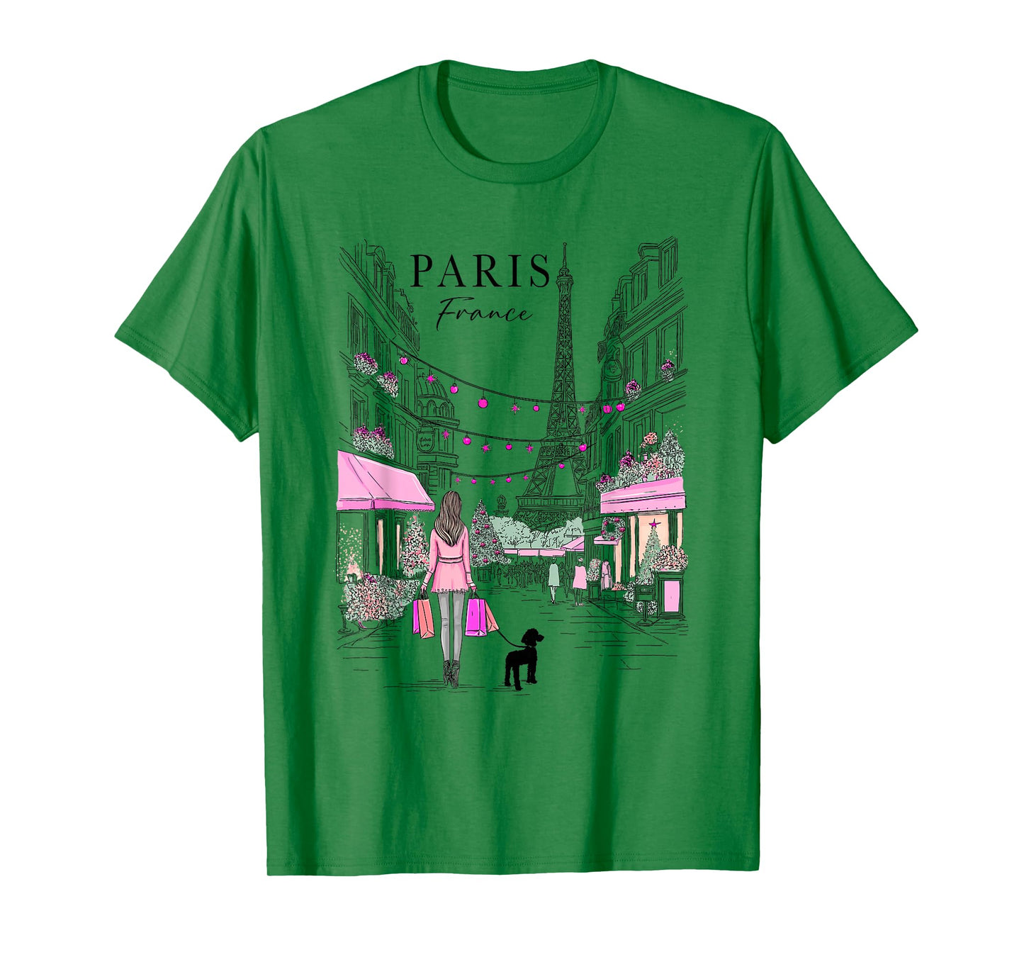 Christmas in Paris France Eiffel Tower French Girl Souvenir T-Shirt