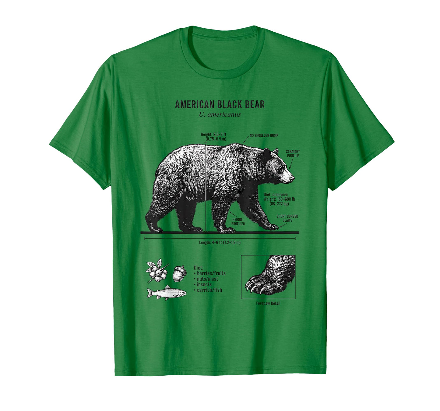 American Black Bear Anatomy Illustration for Nature Lovers T-Shirt
