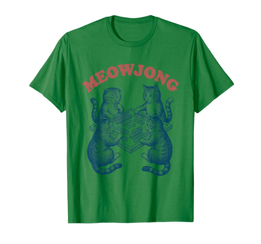 Funny Meowjong Cat Playing Mahjong Retro T-Shirt