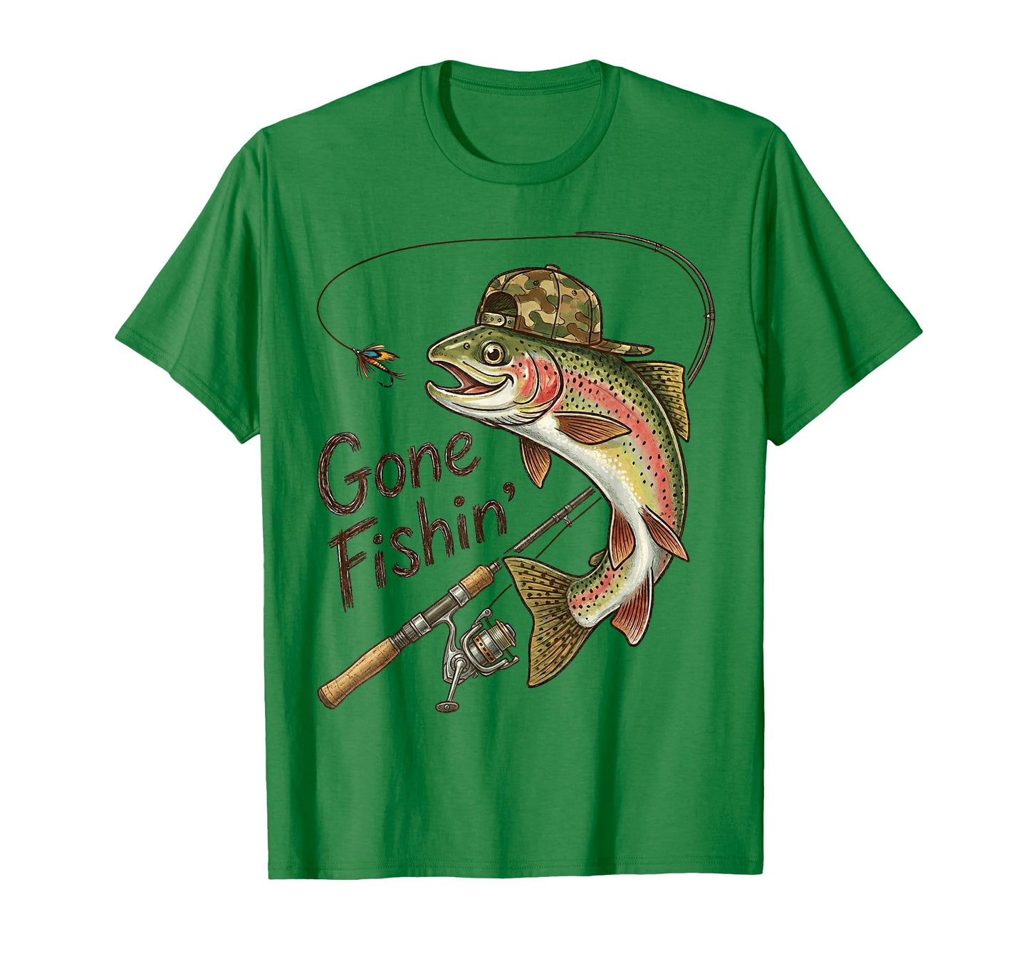 Gone Fishing Camouflage Trout Fish Vintage Fishing Funny T-Shirt