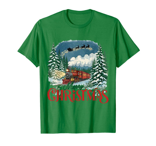 Merry Christmas Train to North Pole Xmas Santa’s Sleigh T-Shirt