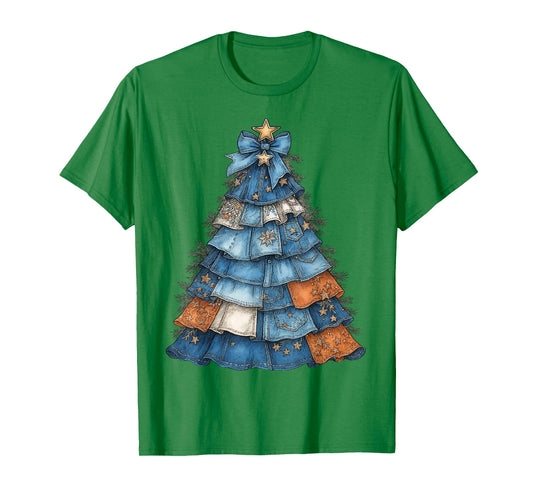 Denim Country Christmas Tree Star Rustic Country Western T-Shirt