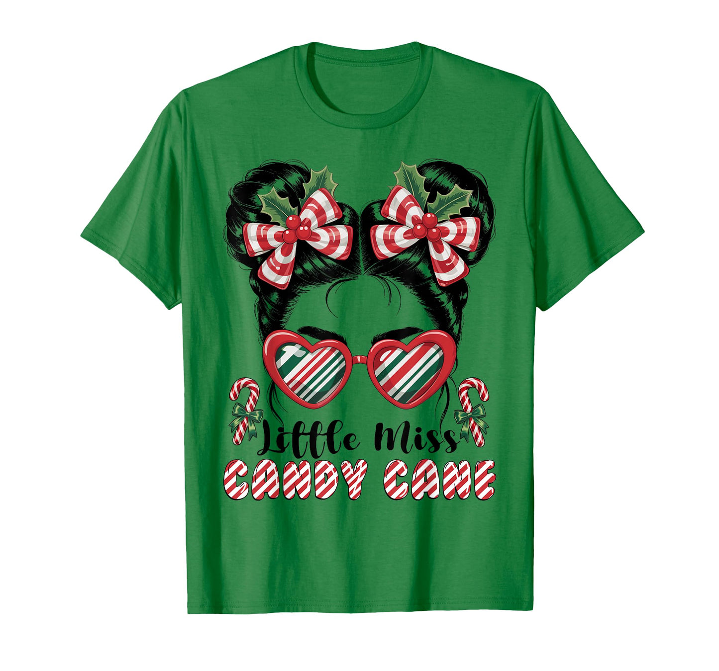 Messy Bun Little Miss Candy Cane Christmas Girls Toddlers T-Shirt