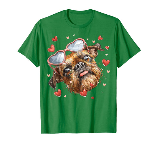 Brussels Griffon Dog Valentine's Day Heart Sunglasses T-Shirt