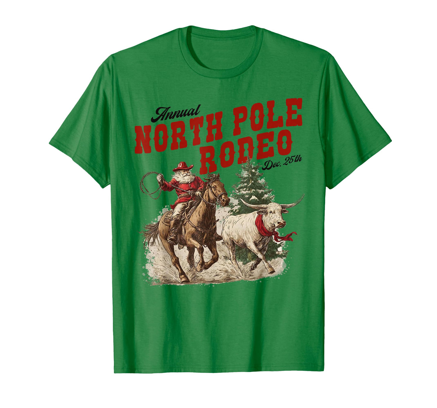 Retro Annual North Pole Rodeo Santa Western Cowboy Christmas T-Shirt