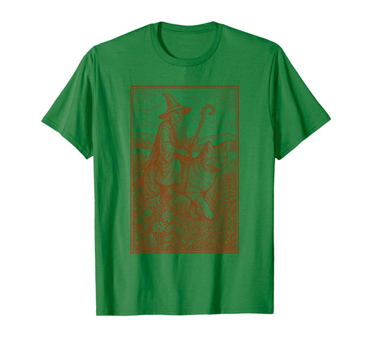 Wizard Riding Cat Castlecore Renaissance Medieval Fair T-Shirt