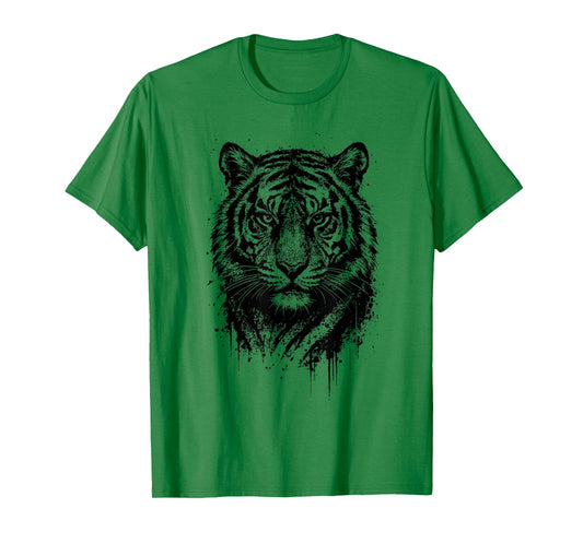 Tiger Ink Art Grunge Aesthetic Jungle Predator Portrait T-Shirt