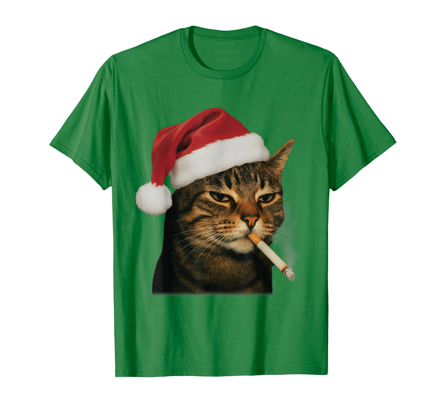 Smoking Cat Cigarette Christmas Santa Hat Cat Meme Men Women T-Shirt