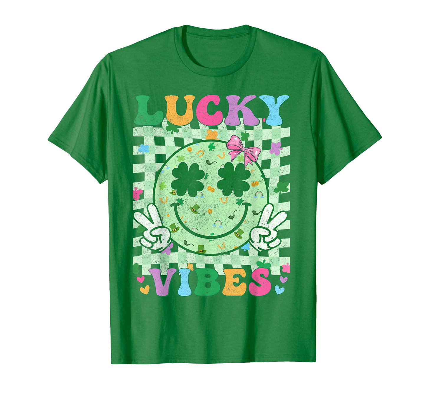 St Patricks Day Shirts Women Girls Kids Shamrock Lucky Vibes T-Shirt