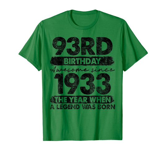 93 Year Old Gifts Vintage 1933 Limited Edition 93rd Birthday T-Shirt