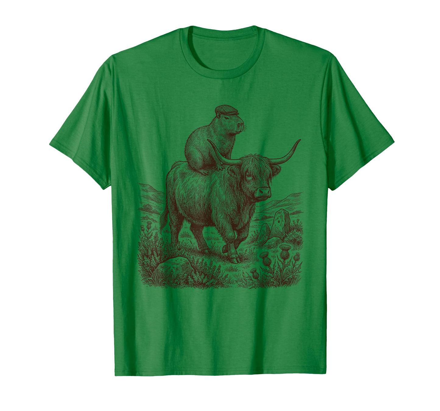 Funny Vintage Capybara Riding Highland Cow Lover T-Shirt