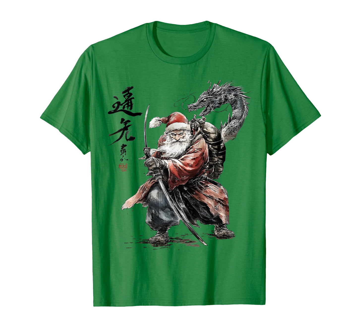 Men's Fighting Dragon and Santa Claus Art Print T-Shirt