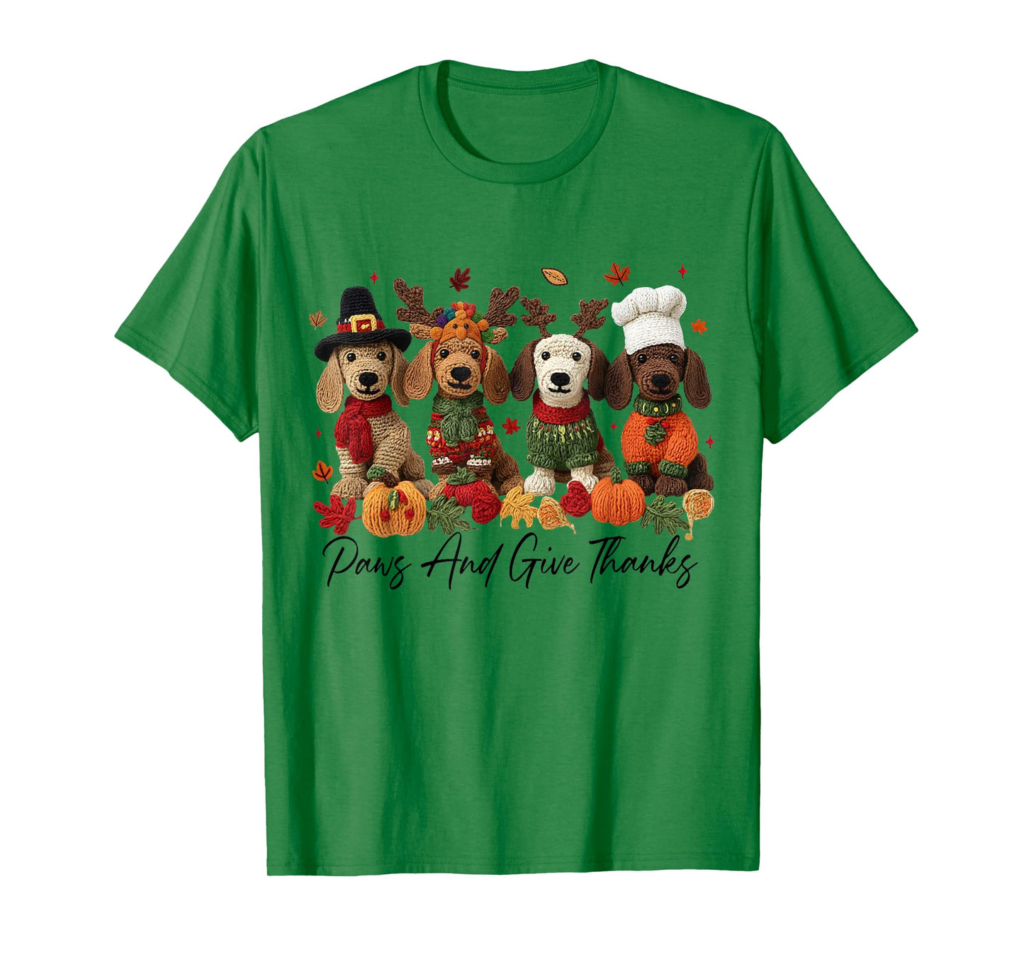 Paws and Give Thanks Yarn Crochet Thanksgiving Dachshund T-Shirt