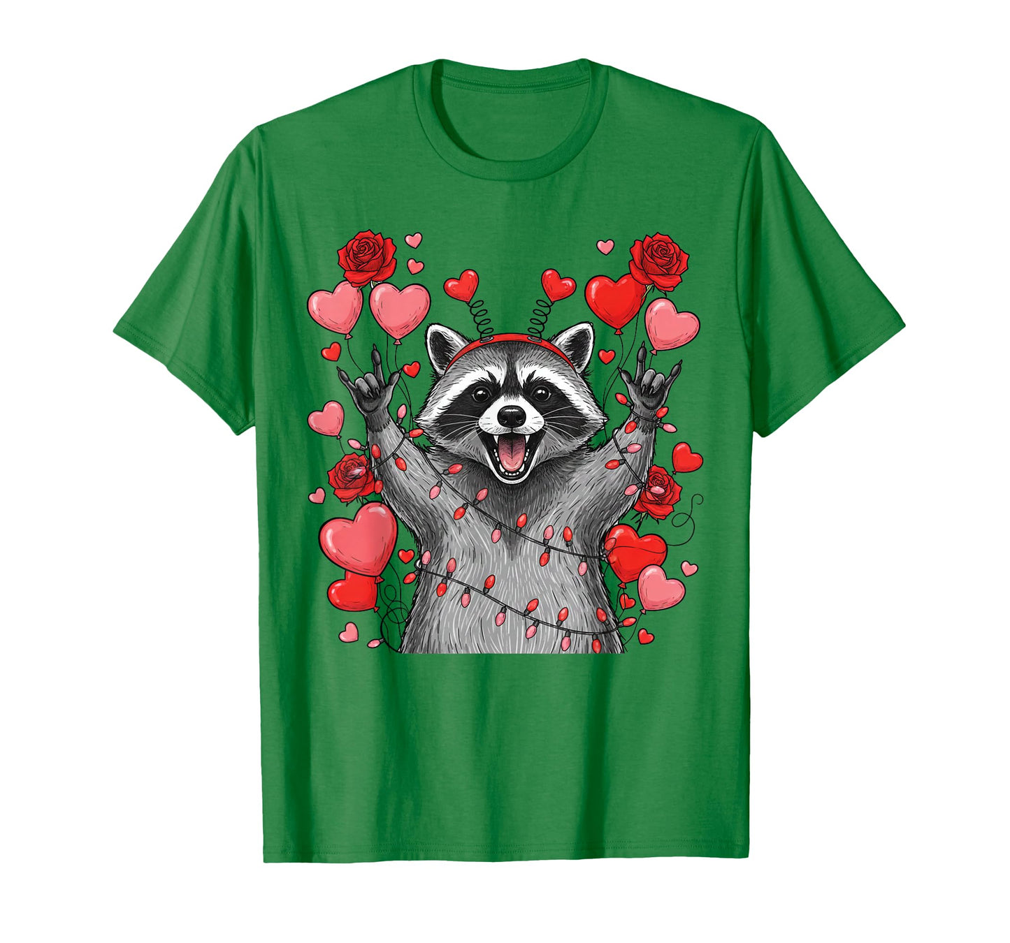 Rock On Hand Sign Racoon Meme Funny Valentines T-Shirt