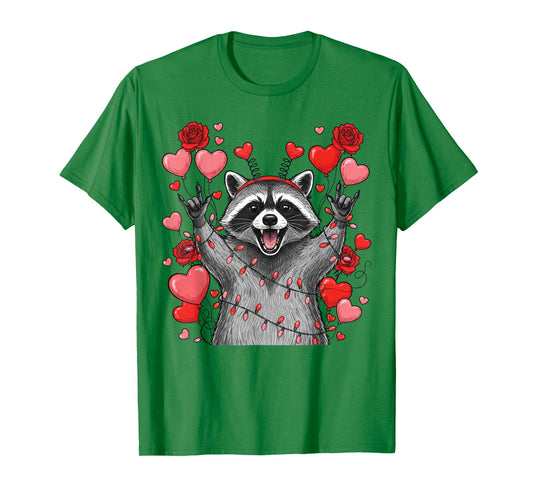 Rock On Hand Sign Racoon Meme Funny Valentines T-Shirt