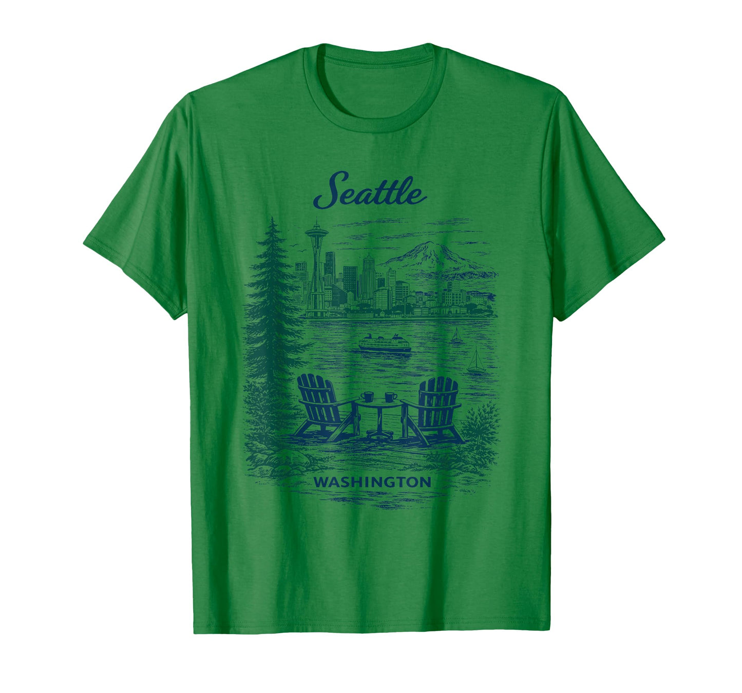 Seattle Vintage Travel Scenic Illustration T-Shirt