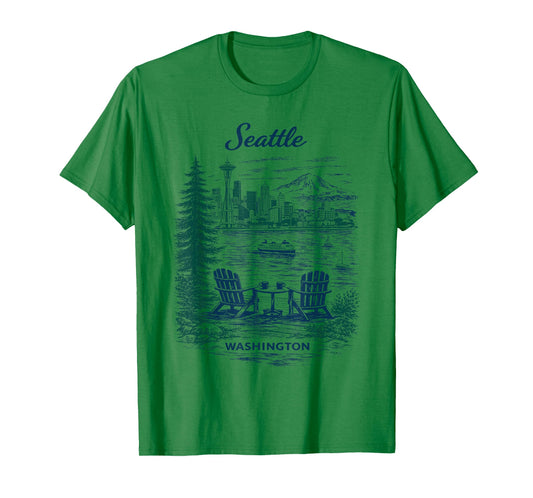 Seattle Vintage Travel Scenic Illustration T-Shirt