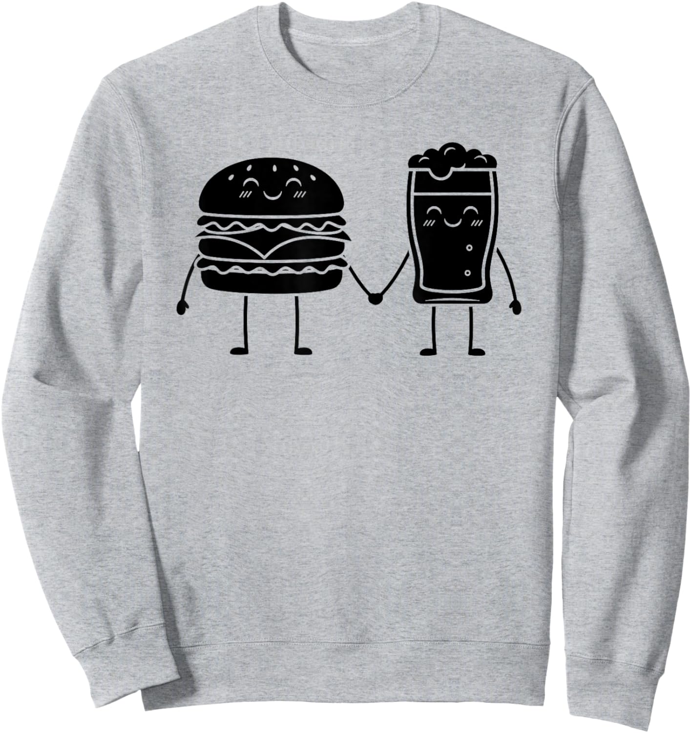 Burger and Beer Cartoon Funny Food Duo Art Sweatshirt - Sweatshirt | Ash