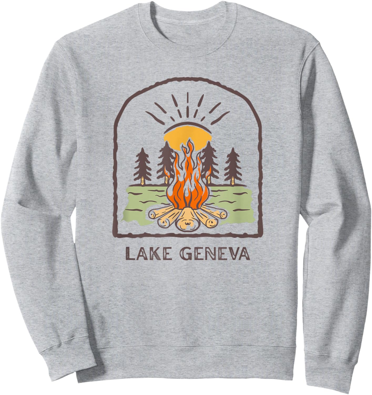 Lake Geneva Wisconsin Retro Campfire Camping UpNorth Midwest Sweatshirt - Sweatshirt | Ash