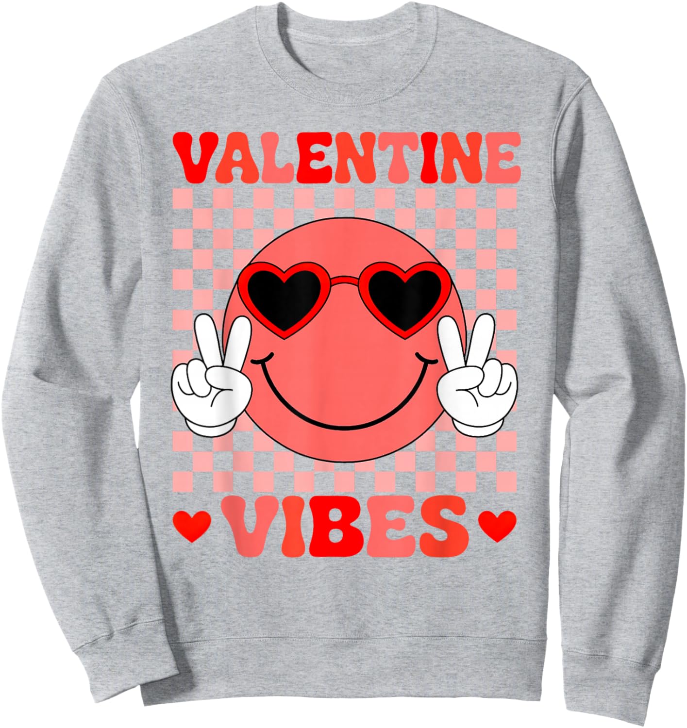Groovy Valentine Vibes Smile Face Valentines Day Girls Women Sweatshirt - Sweatshirt | Ash