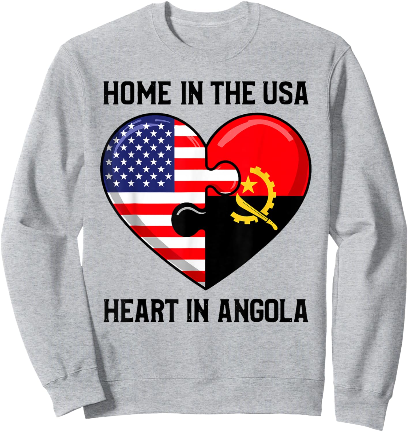 Home in The USA Heart in Angola Flag Love Sweatshirt - Sweatshirt | Ash