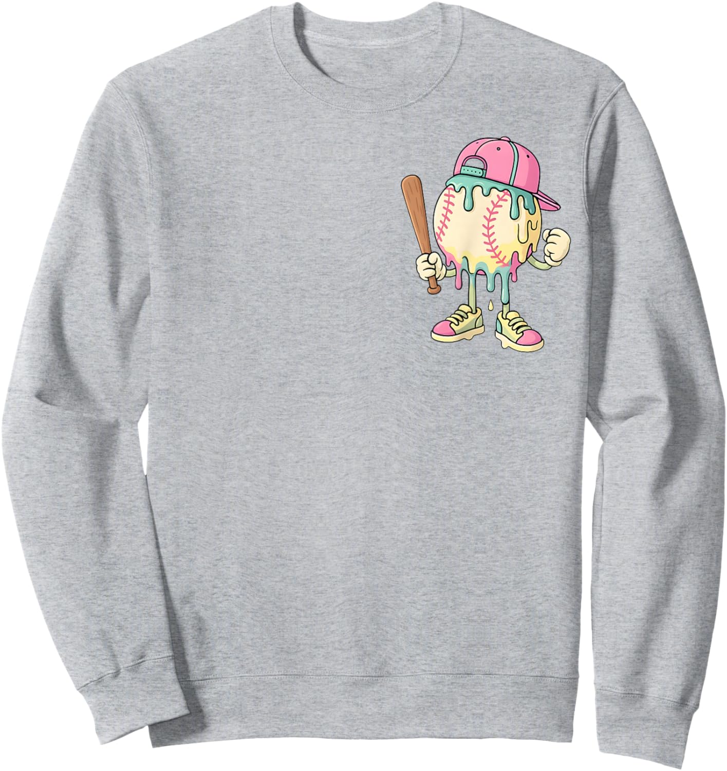 Cute Baseball Ice Cream Drip for Girls & Boys (2 Sides) Sweatshirt - Sweatshirt | Ash
