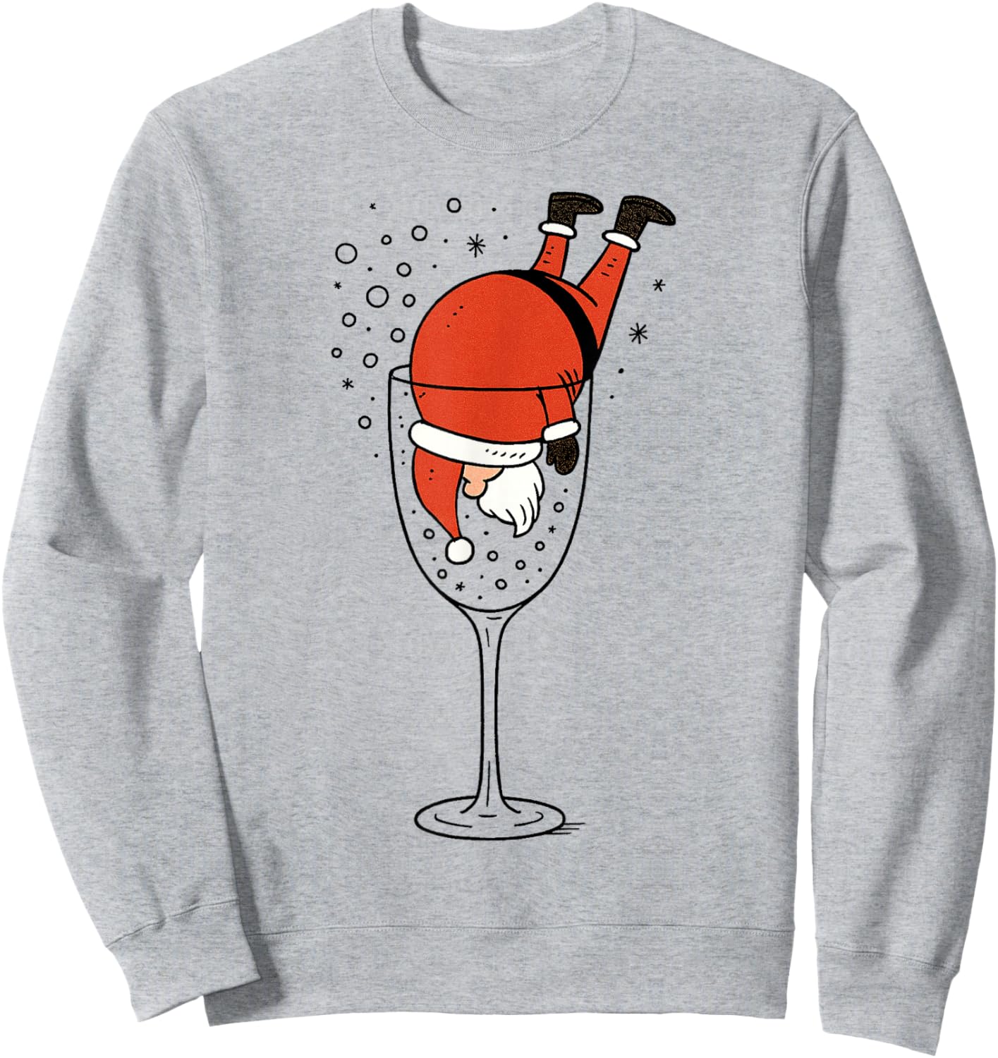 Funny Drunk Santa in Wine Glass Christmas Drinking Party Sweatshirt - Sweatshirt | Ash