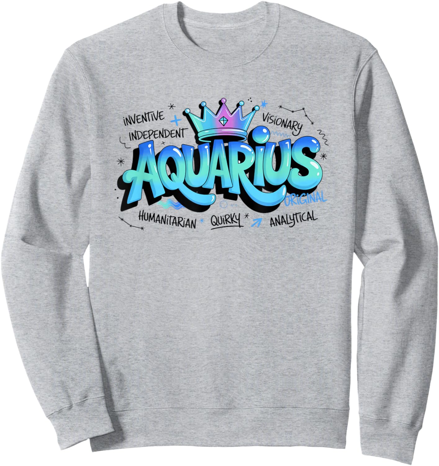Colorful Aquarius Zodiac Typography Sign Quirky Design Sweatshirt - Sweatshirt | Ash