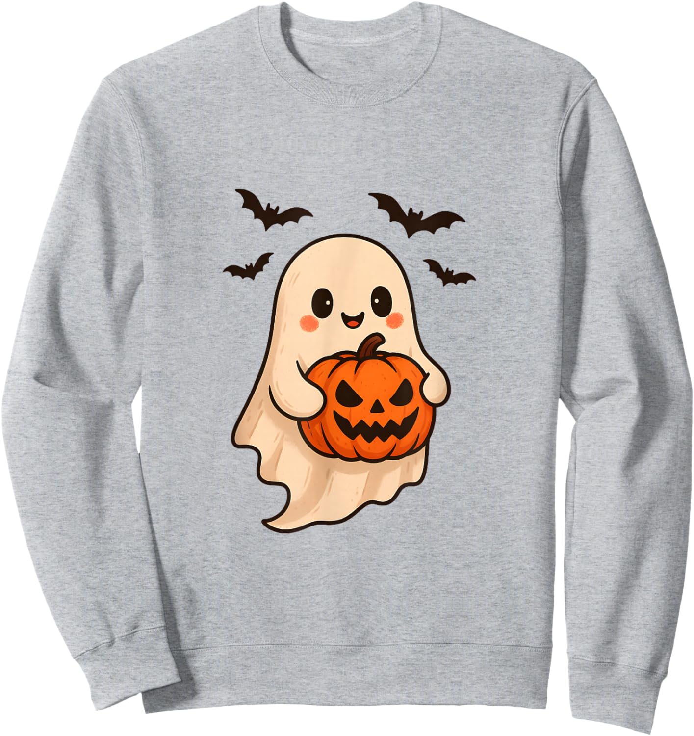 Cute Ghost with Pumpkin for Halloween Costume Party Spooky Sweatshirt - Sweatshirt | Ash