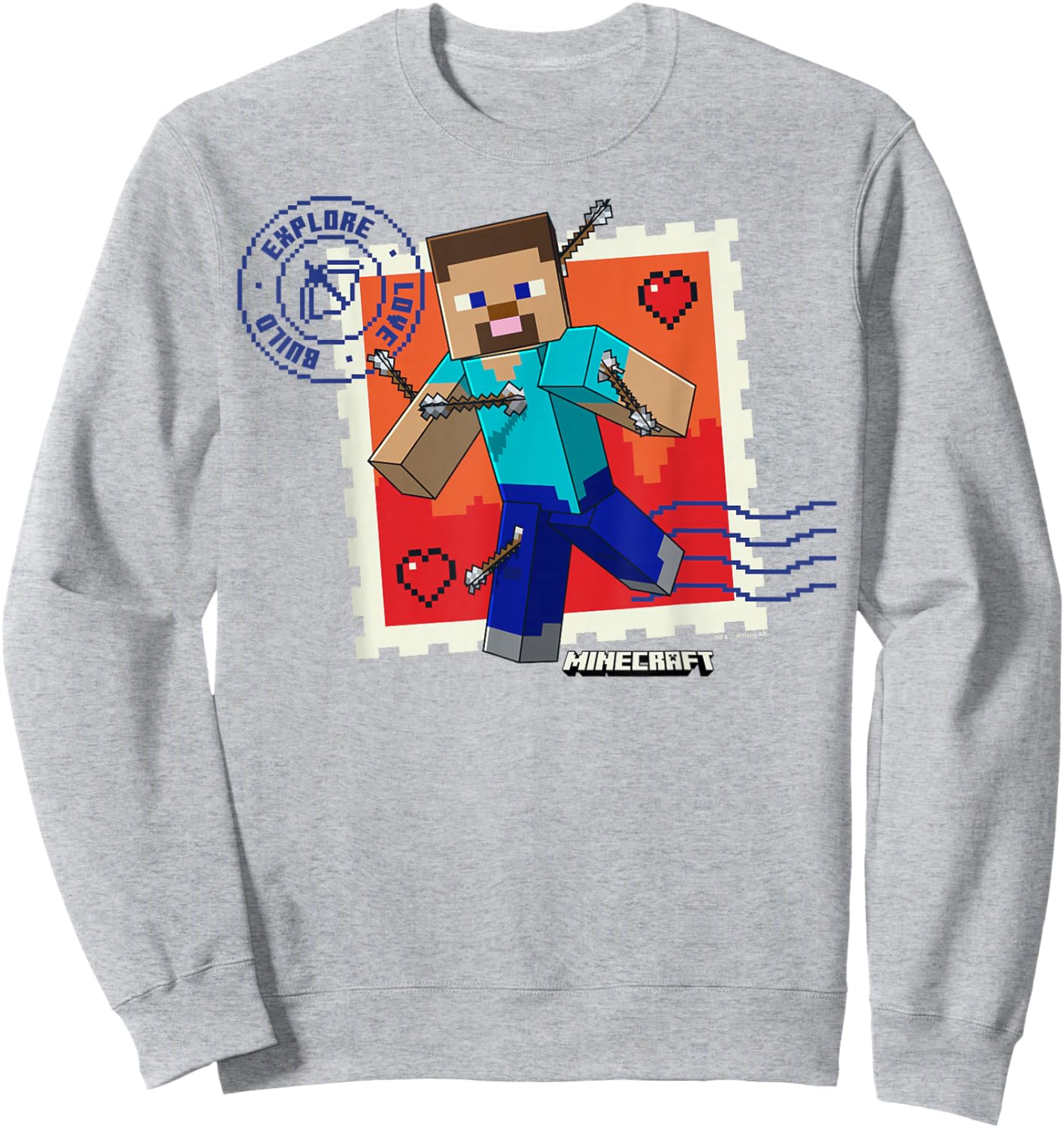 Minecraft Valentine's Day Explore Love Build Steve Arrows Sweatshirt - Sweatshirt | Ash