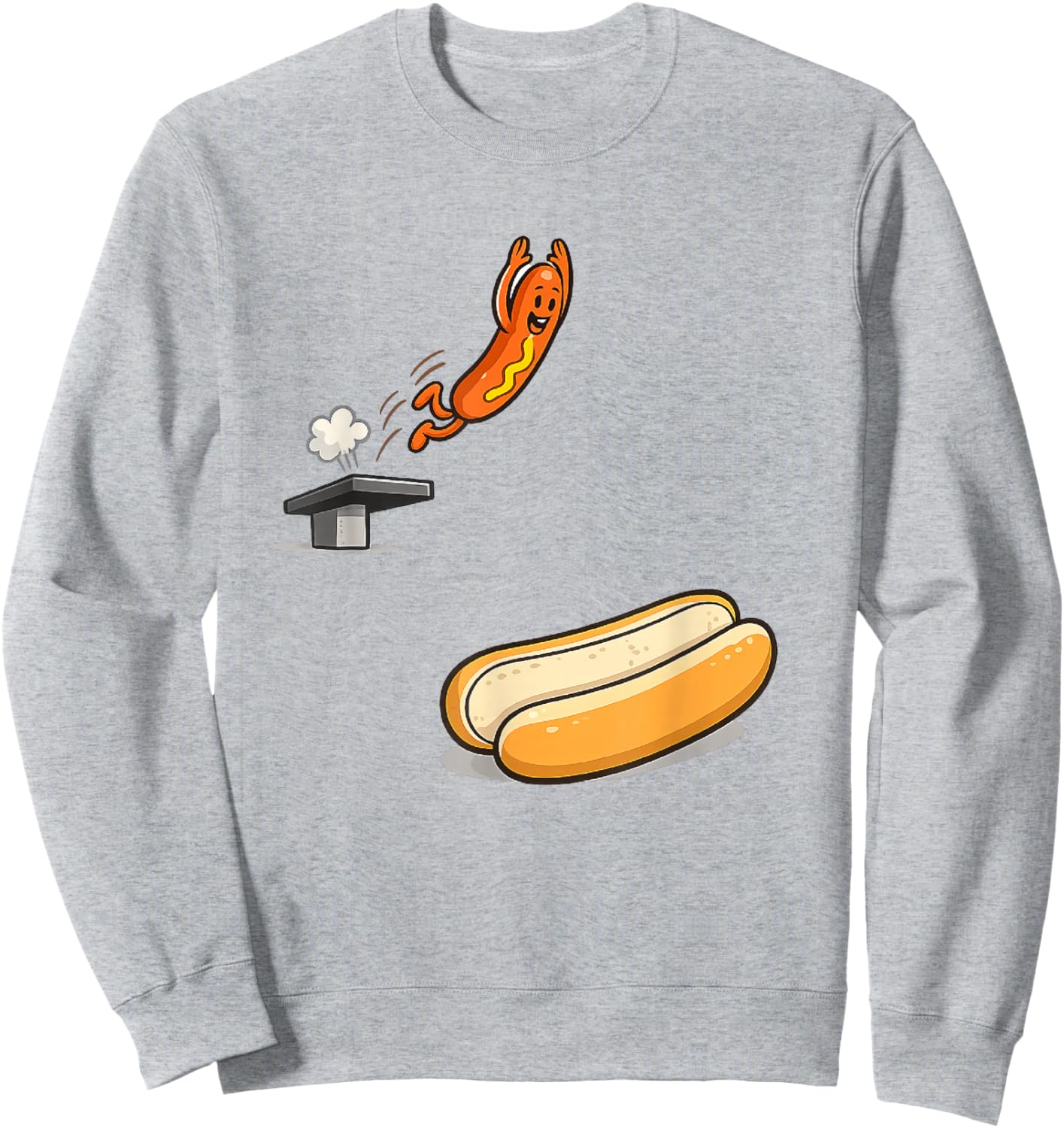 Funny Hot Dog Diving Into Bun Cartoon Food Humor Sweatshirt - Sweatshirt | Ash