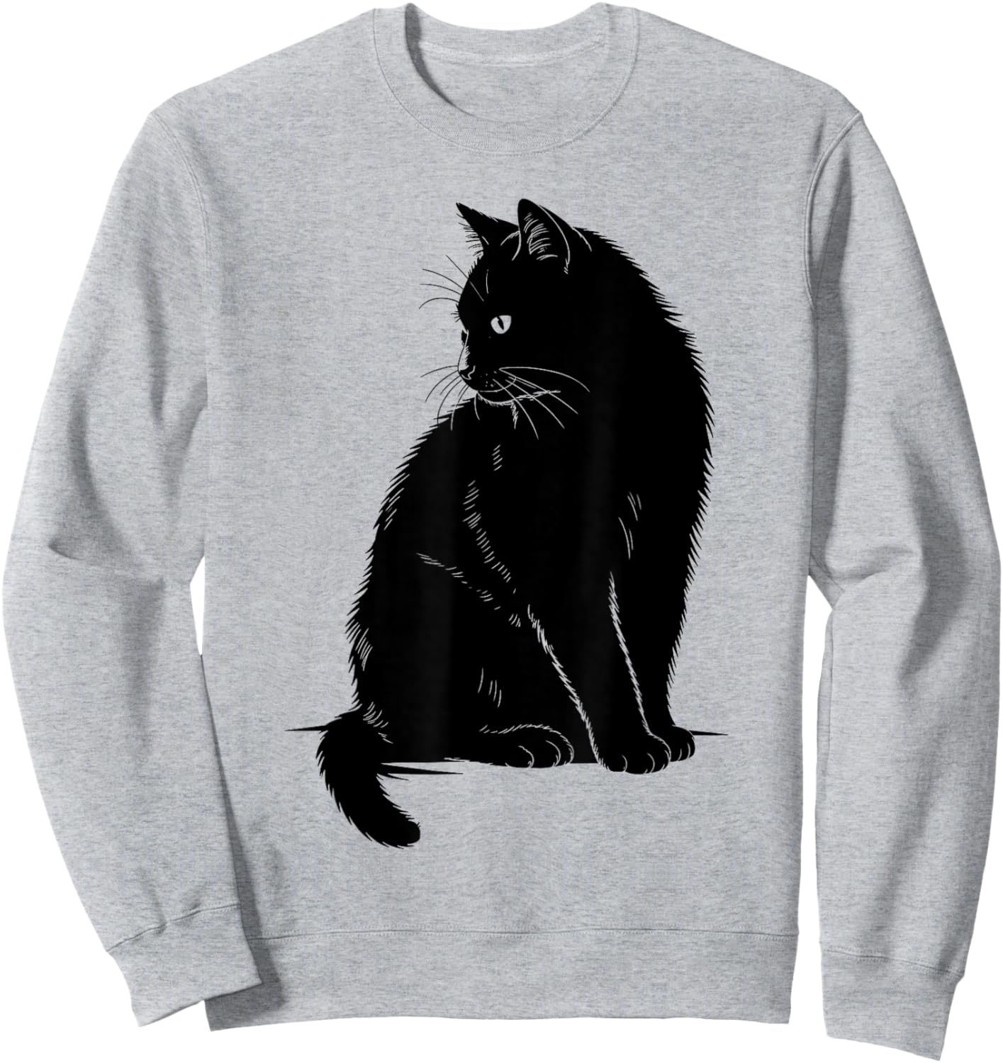 Minimalist Cat Art Cute Black Cat Owner Feline Art Kitten Sweatshirt - Sweatshirt | Ash
