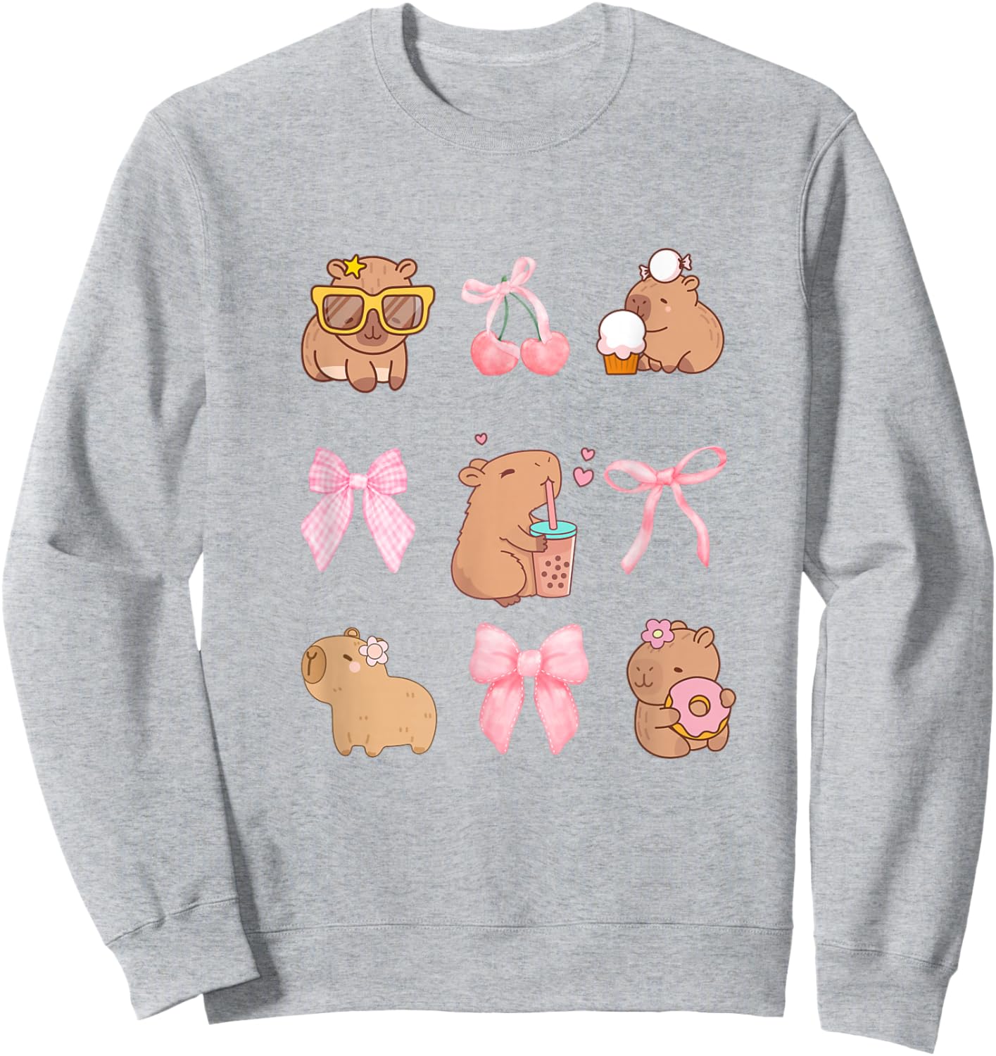 Cute Coquette Bow Capybara Pajamas Pjs Clothes Girls Sweatshirt - Sweatshirt | Ash