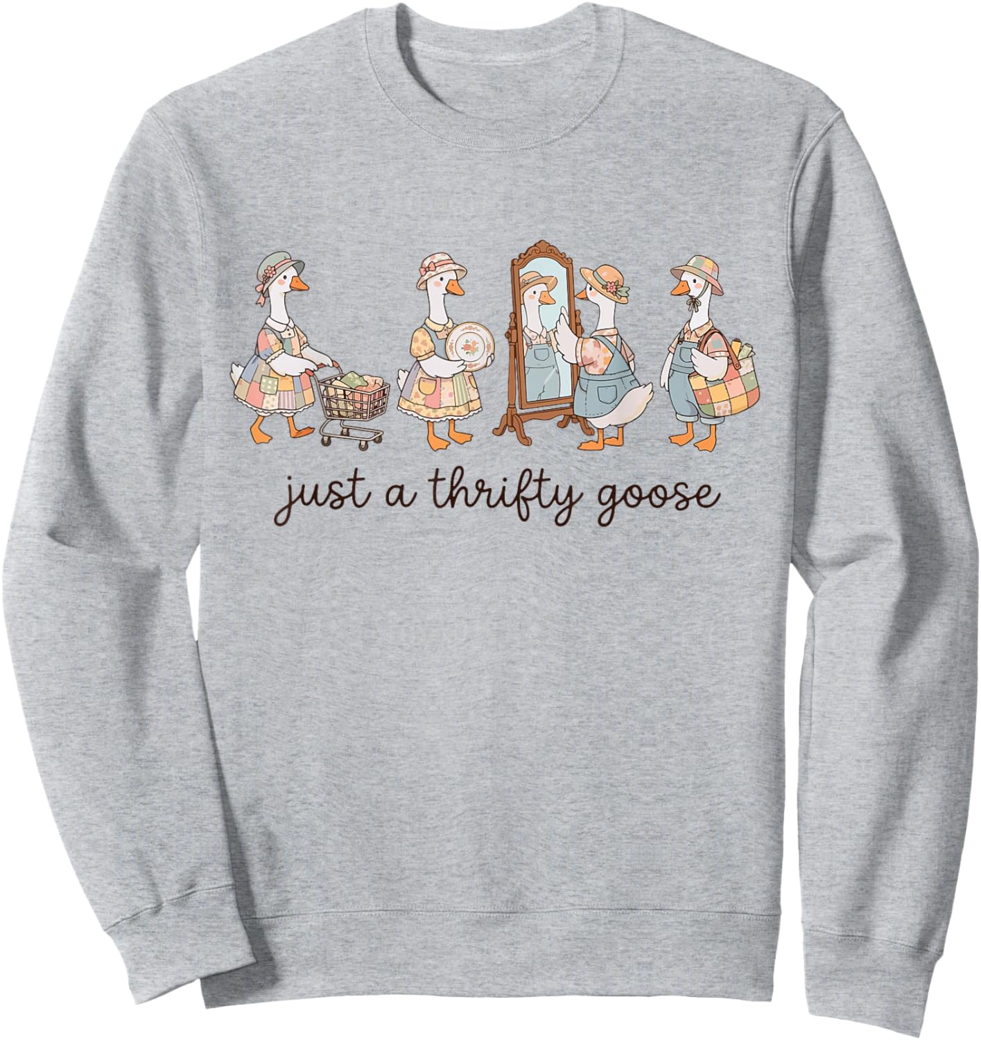 Vintage Just A Thrifty Goose Grandma Funny Silly Thrifting Sweatshirt - Sweatshirt | Ash