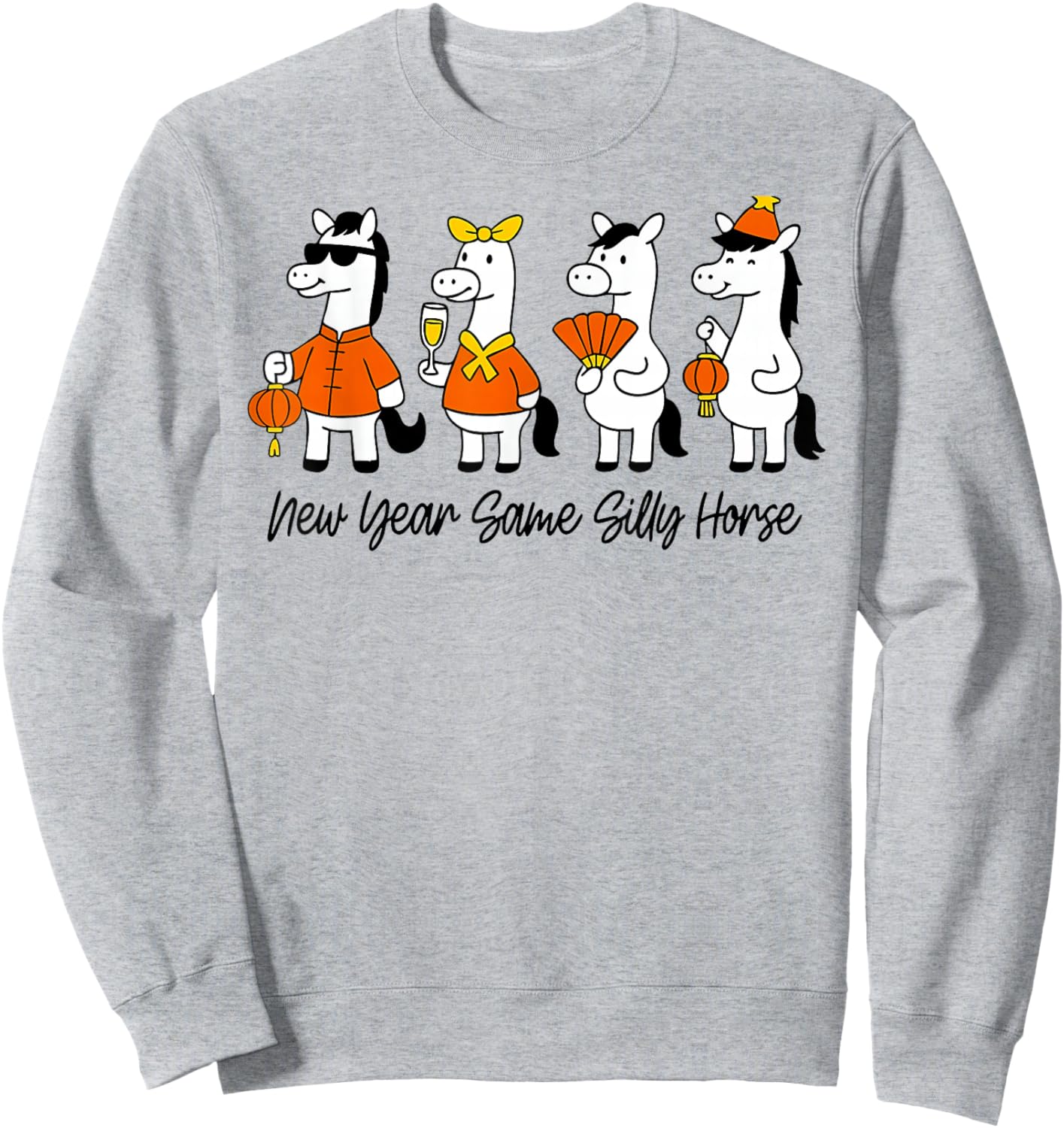 Humorous Silly Horse Lunar New Year Chinese Celebration Sweatshirt - Sweatshirt | Ash