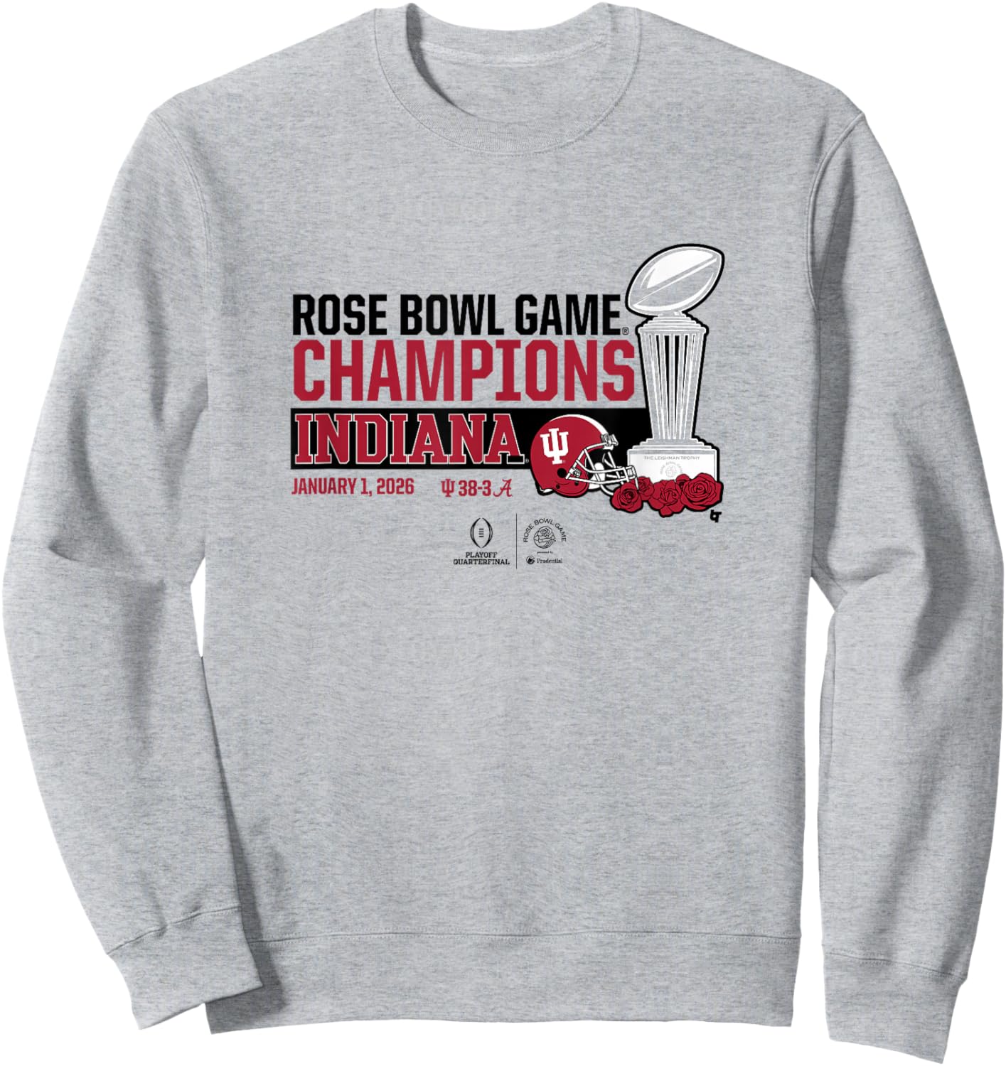 Indiana 2025-26 College Football Playoff Rose Bowl Trophy Sweatshirt - Sweatshirt | Ash