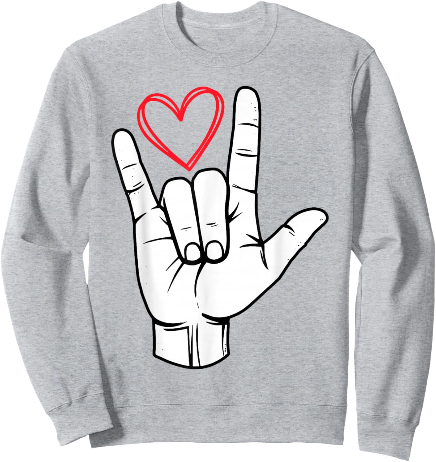 I Love You Sign Language Valentine's Day ASL Heart Sweatshirt - Sweatshirt | Ash