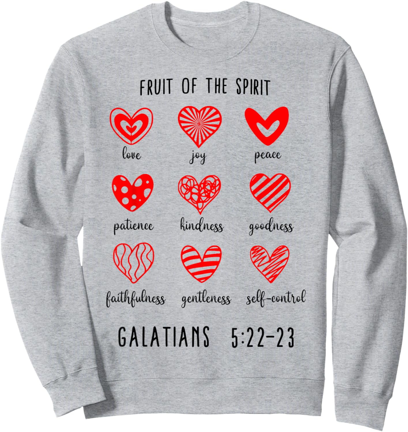 Fruit of The Spirit Christian Hearts Galatians 5:22-23 Sweatshirt - Sweatshirt | Ash