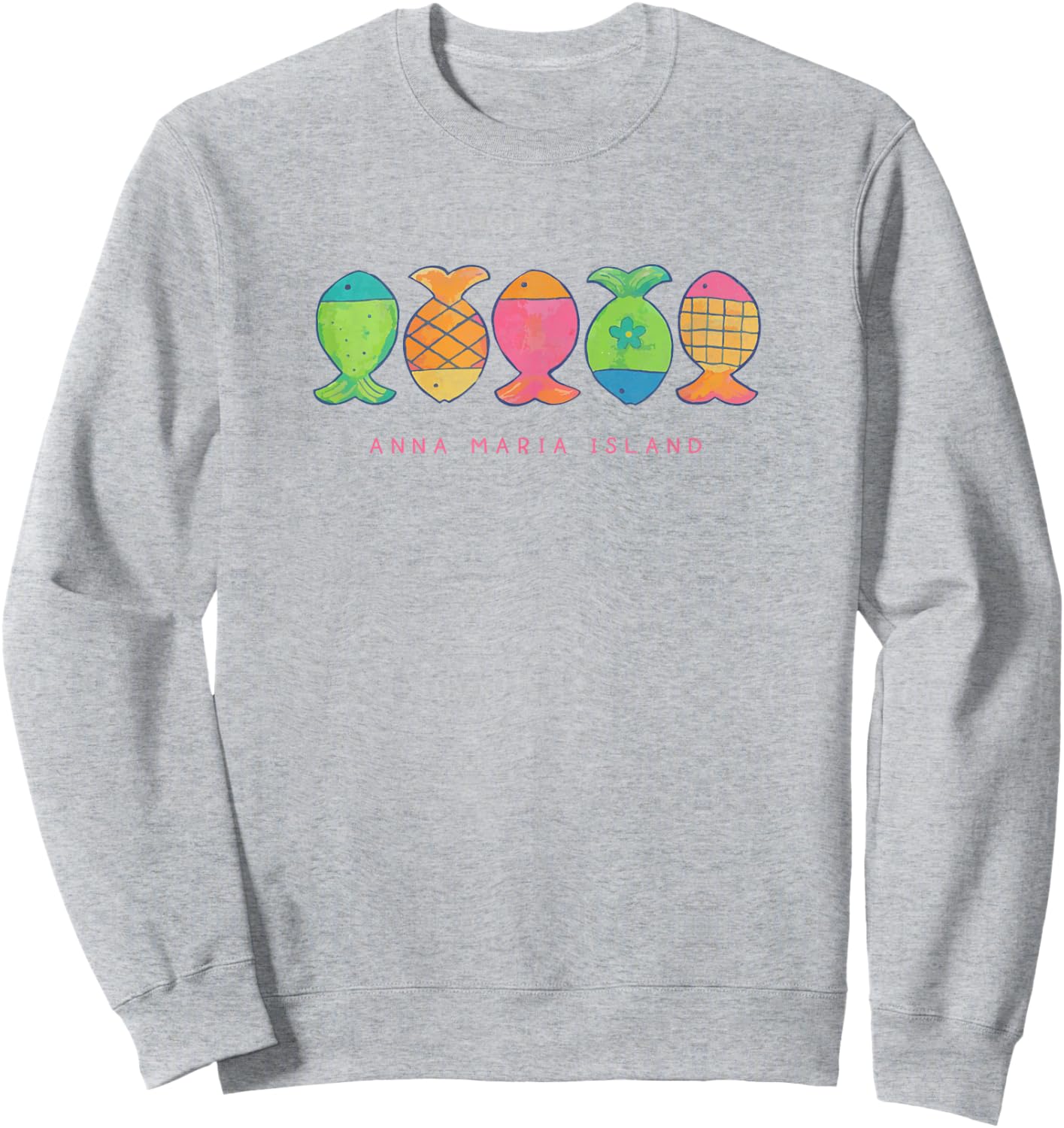Anna Maria Island Cute Beachy Fish Art Graphic Sweatshirt - Sweatshirt | Ash