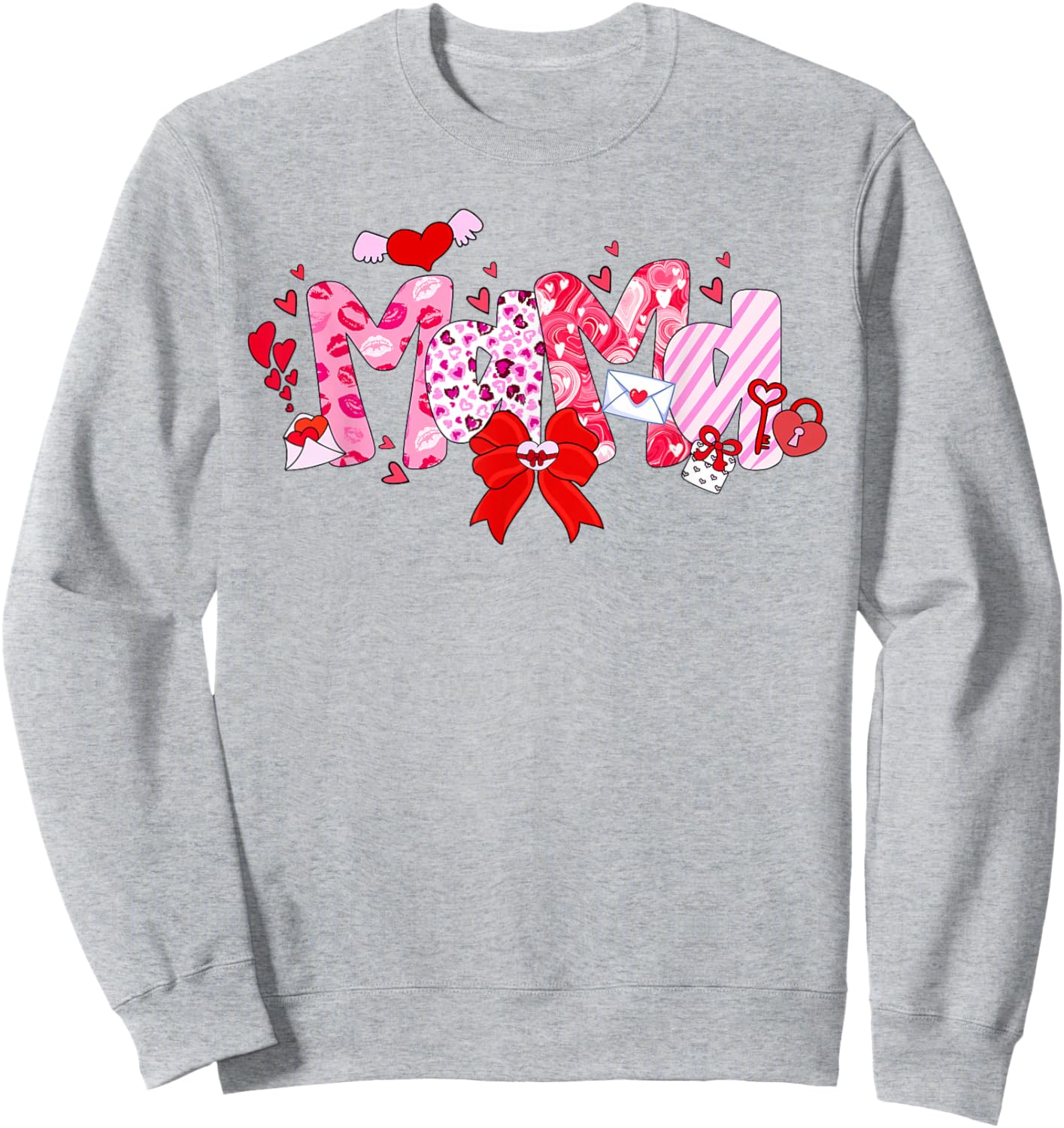 Valentine Mama Heart Mom Valentines Day Coquette Bow Sweatshirt - Sweatshirt | Ash