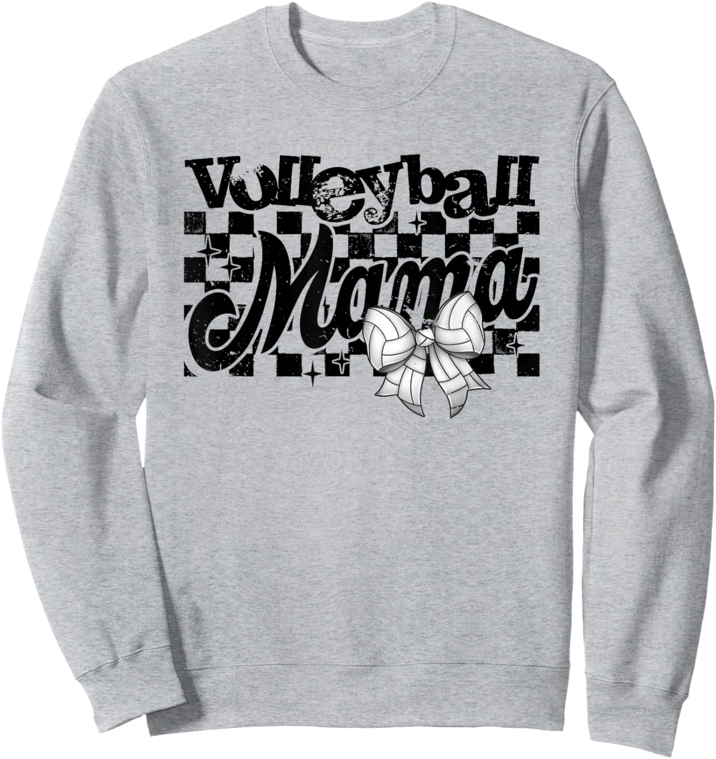 Volleyball Mama Checkered Mothers Day Coquette Bow Mom Life Sweatshirt - Sweatshirt | Ash