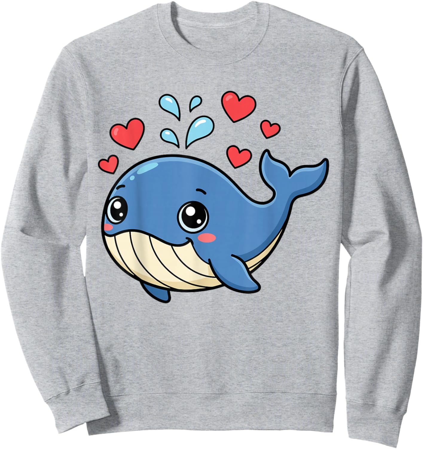 Cute Whale Valentines Whale Watching Hearts Cartoon Boy Girl Sweatshirt - Sweatshirt | Ash