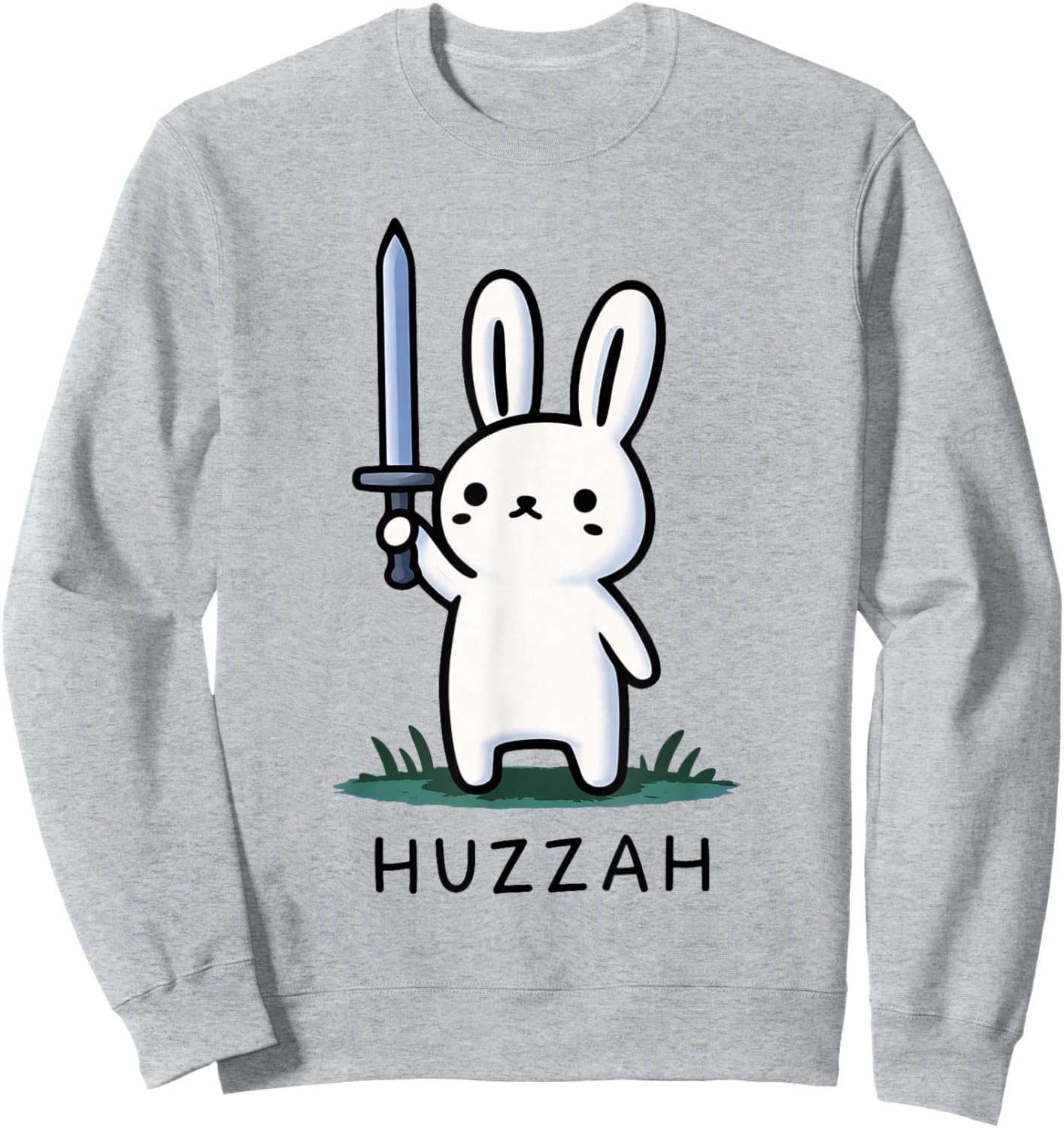 Huzzah Bunny Knight Funny Sword Meme Quote Animal Design Sweatshirt - Sweatshirt | Ash