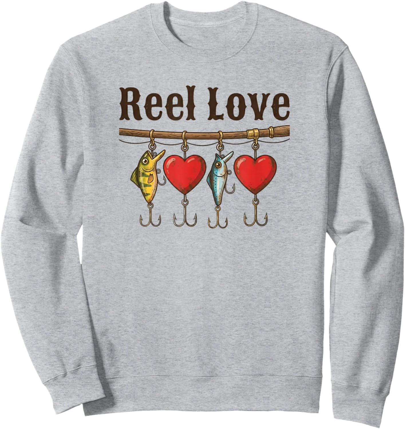 Reel Love Fishing Lures Hearts Sweatshirt - Sweatshirt | Ash